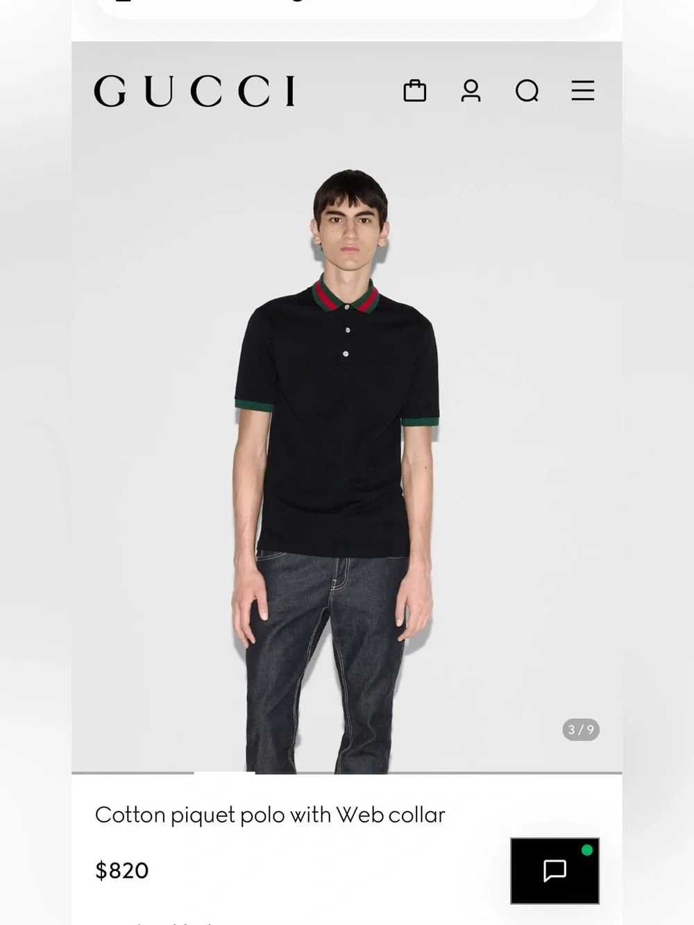 Gucci mens Cotton piquet polo with Web collar